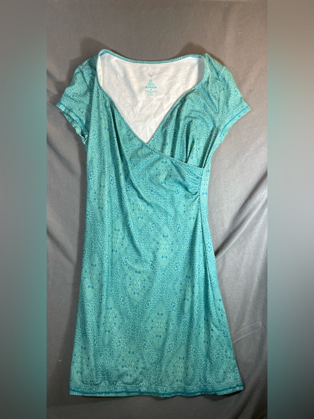 prAna Teal Geometric Faux Wrap Dress | Size Medium